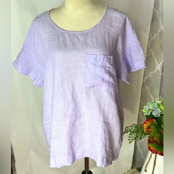 LANDS END 100% LINEN LILAC POPOVER TOP BOXY FIT SZ M 10-12 SPRING SUMMER BEACH - Picture 1 of 5